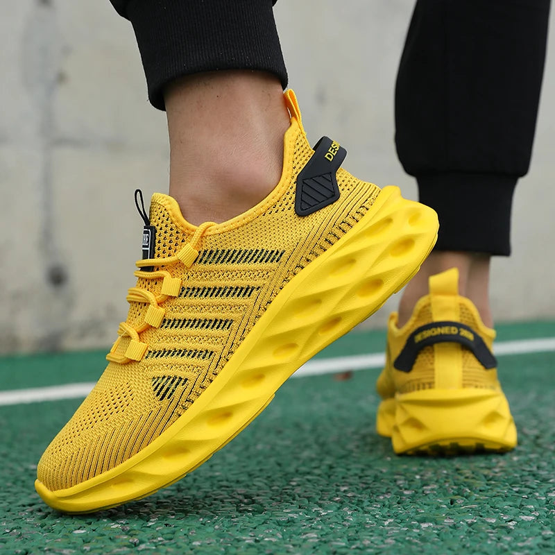Unisex sneakers voor heren en dames, comfortabele ademende sportschoenen voor koppels, hardloop-, tennis- en wandelsneakers, maat 37-47, geel