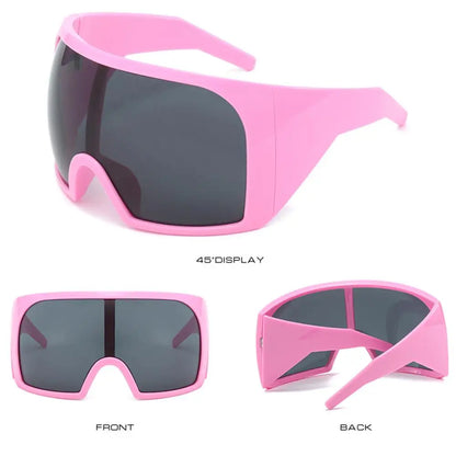 Ochelari de soare futuristici cu ramă învelitoare, lentile curbate Rave, protecție UV400, ochelari de soare supradimensionați Y2K pentru femei și bărbați
