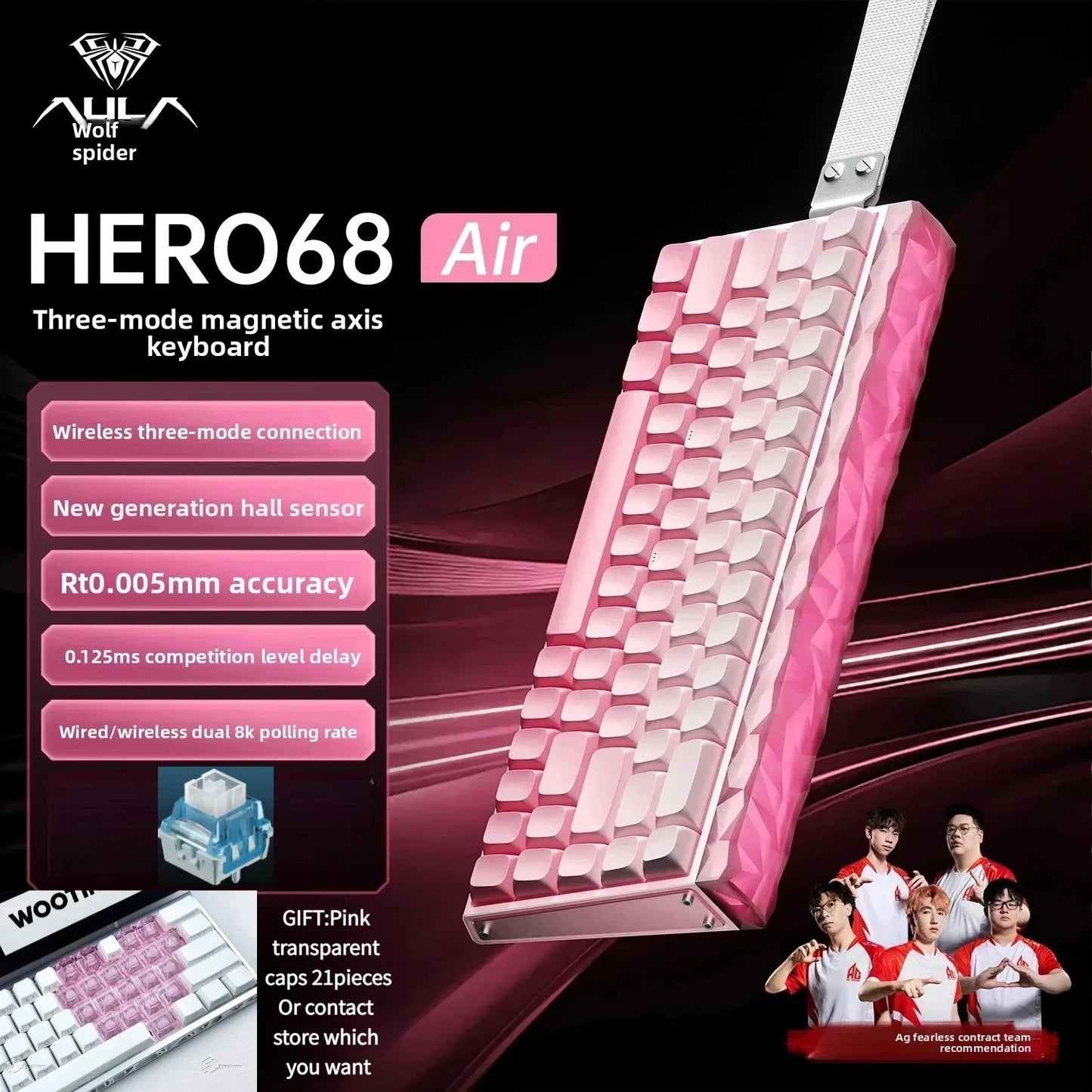 New AULA HERO68 Air 3-mode Magnetic Switch Gaming Mechanical Keyboard E-sport Custom Wired Keyboard Ergonomics Accessories