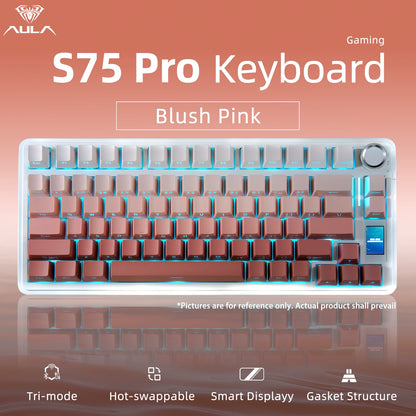 Teclado Mecânico AULA S75 PRO 75% Layout Personalizado Retroiluminação RGB Sem Fios Bluetooth Gaming com Ecrã e Botão Rotativo