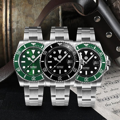 San Martin Watch New Upgraded Sub Men's PT5000 ST2130 Automatic Diving Watches with Ceramic Bezel 200m Waterproof Sapphire SN0017G
