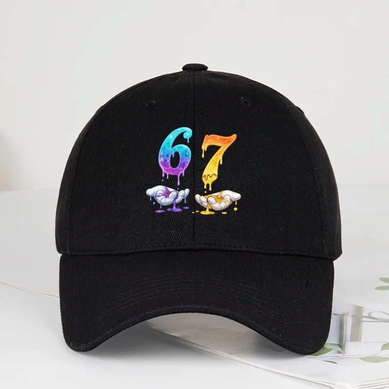 Colorful Dripping Number 67 Print Baseball Cap Adjustable Unisex Cartoon Streetwear Sun Hat