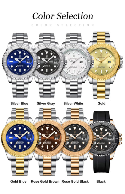POEDAGAR Luxury Men's Watch Stainless Steel Date Quartz Fashion Watches For Man Waterproof Luminous Business Male Watch+Box Gift