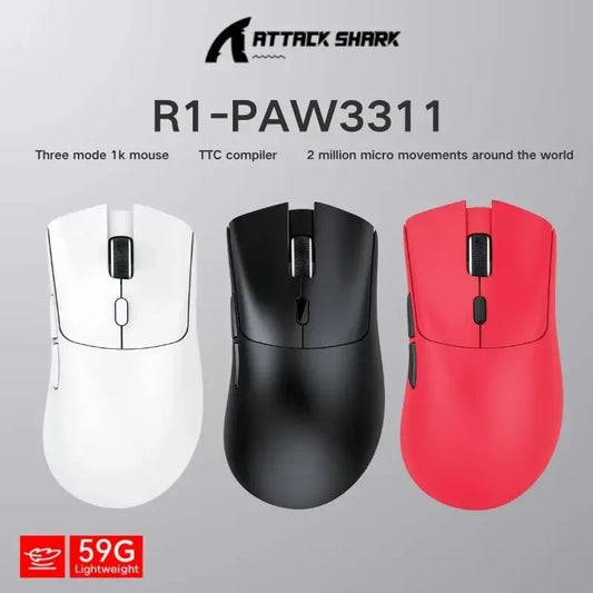 ATTACK SHARK R1 Bluetooth Wireless Gaming Mouse, PAW3311 Sensor, 18000 DPI, Tri-Mode Rechargeable Gaming Mouse with 1000Hz Polling Rate