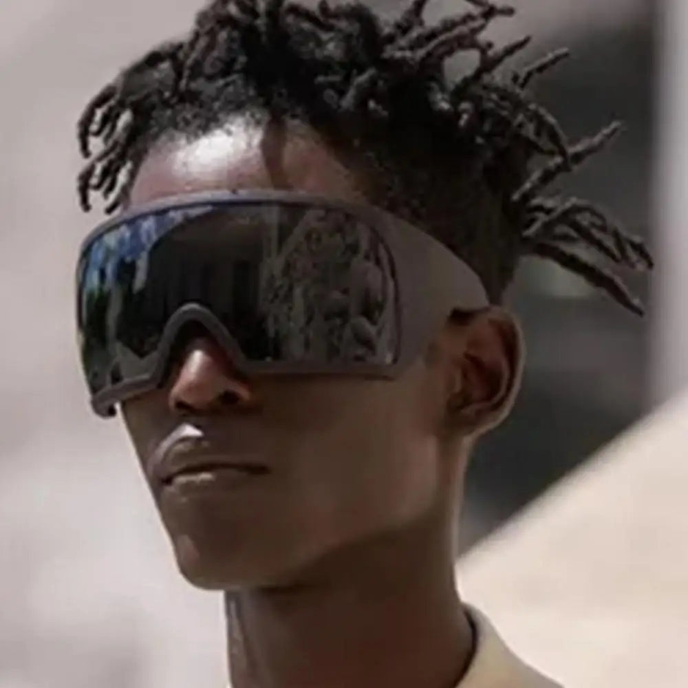 Ochelari de soare futuristici cu ramă învelitoare, lentile curbate Rave, protecție UV400, ochelari de soare supradimensionați Y2K pentru femei și bărbați