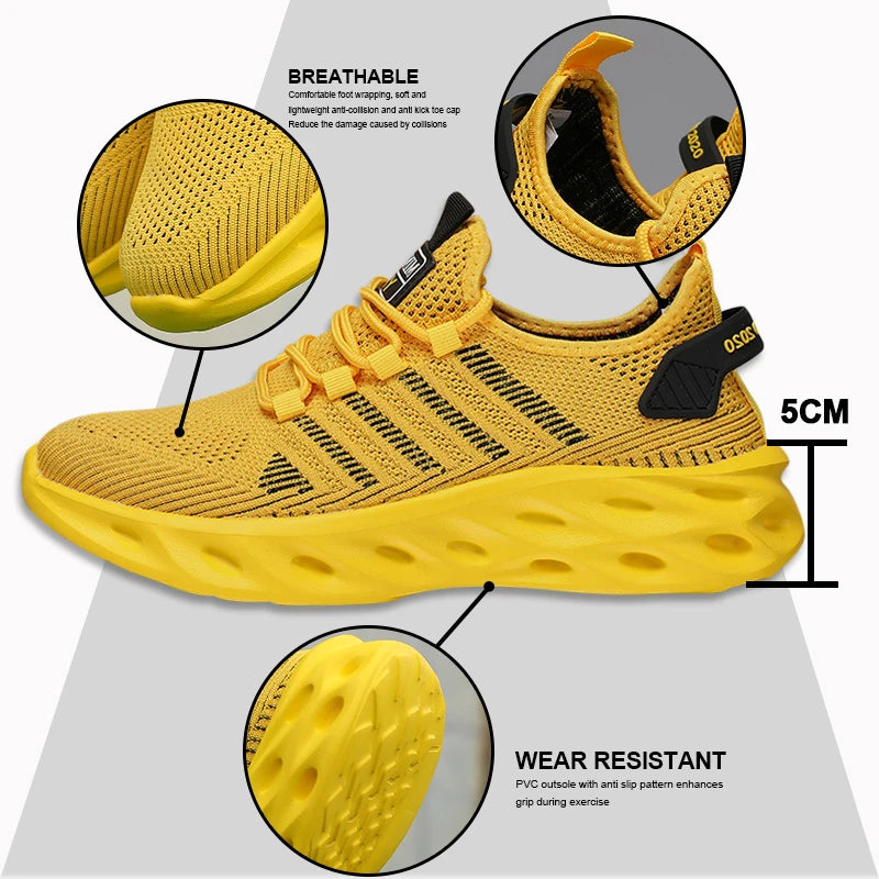 Unisex sneakers voor heren en dames, comfortabele ademende sportschoenen voor koppels, hardloop-, tennis- en wandelsneakers, maat 37-47, geel