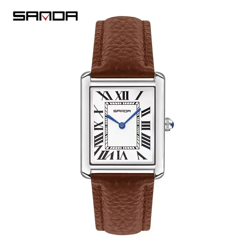 SANDA 9031/1108 Sport Casual Women Men Quartz Watches Reloj Luxury Couple Watch Resistant Leather Strap Square Dial Waterproof