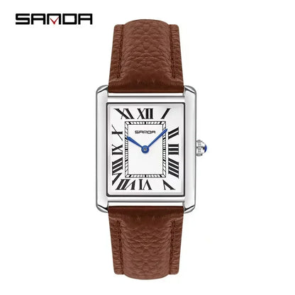 SANDA 9031/1108 Sport Casual Women Men Quartz Watches Reloj Luxury Couple Watch Resistant Leather Strap Square Dial Waterproof