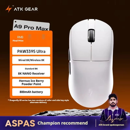 ATK A9 Plus Gaming Mouse Wireless A9/A9 SE/A9 Pro Tri Mode 8K Gaming Mouse Lightweight A9 Ultimate E-sports PC Gift Customized