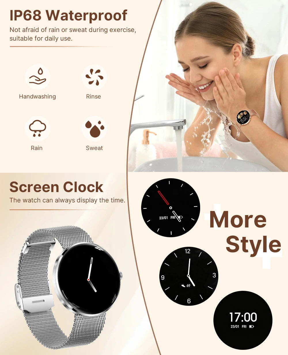 MEVADEN 8.5mm Ultra-thin Luxury Stainless Steel Smart Watch Women 1.43" AMOLED HD Screen Health Monitor Sport Smartwatch H33