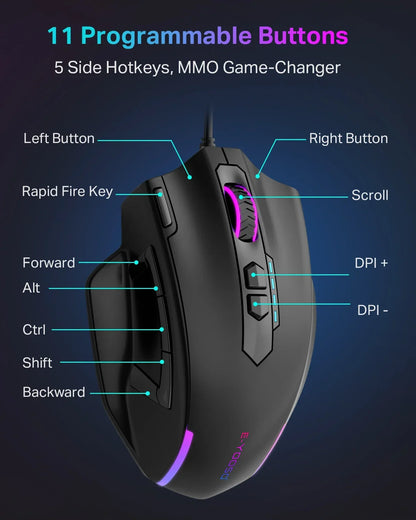 E-YOOSO X-41 Pro USB Wired Gaming Mouse RGB Backlit 12400 DPI 11Buttons Programmable Ergonomic Mice for Work Computer PC Laptop