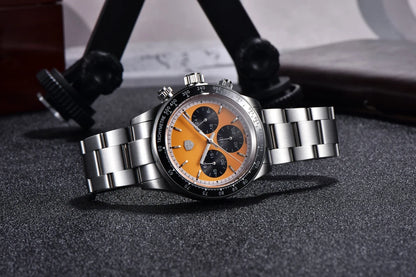 Relógios masculinos Rolls Timi Panda – Cronógrafo de quartzo, modelo de luxo, vidro de safira com tratamento antirreflexo, estanque, estilo desportivo