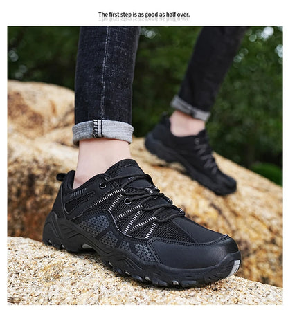 Sapatos de caminhada de marca para homem em malha respirável, calçado de viagem outdoor impermeável para caça e pesca, sapatos desportivos de montanha, todo-o-terreno e equitação