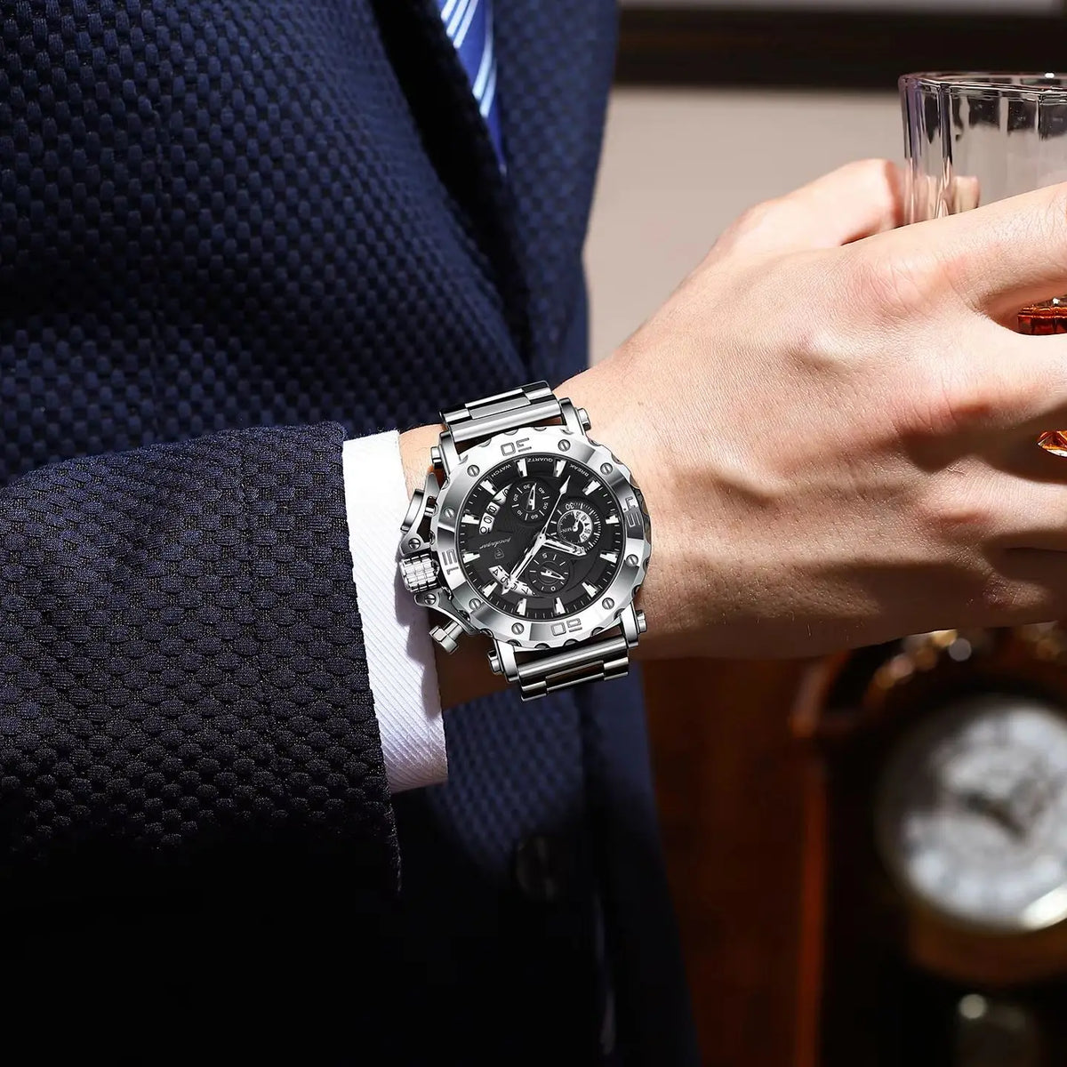 Relógio de luxo para homem POEDAGAR, luminoso, estanque, cronógrafo, data, aço inoxidável, quartzo, Reloj