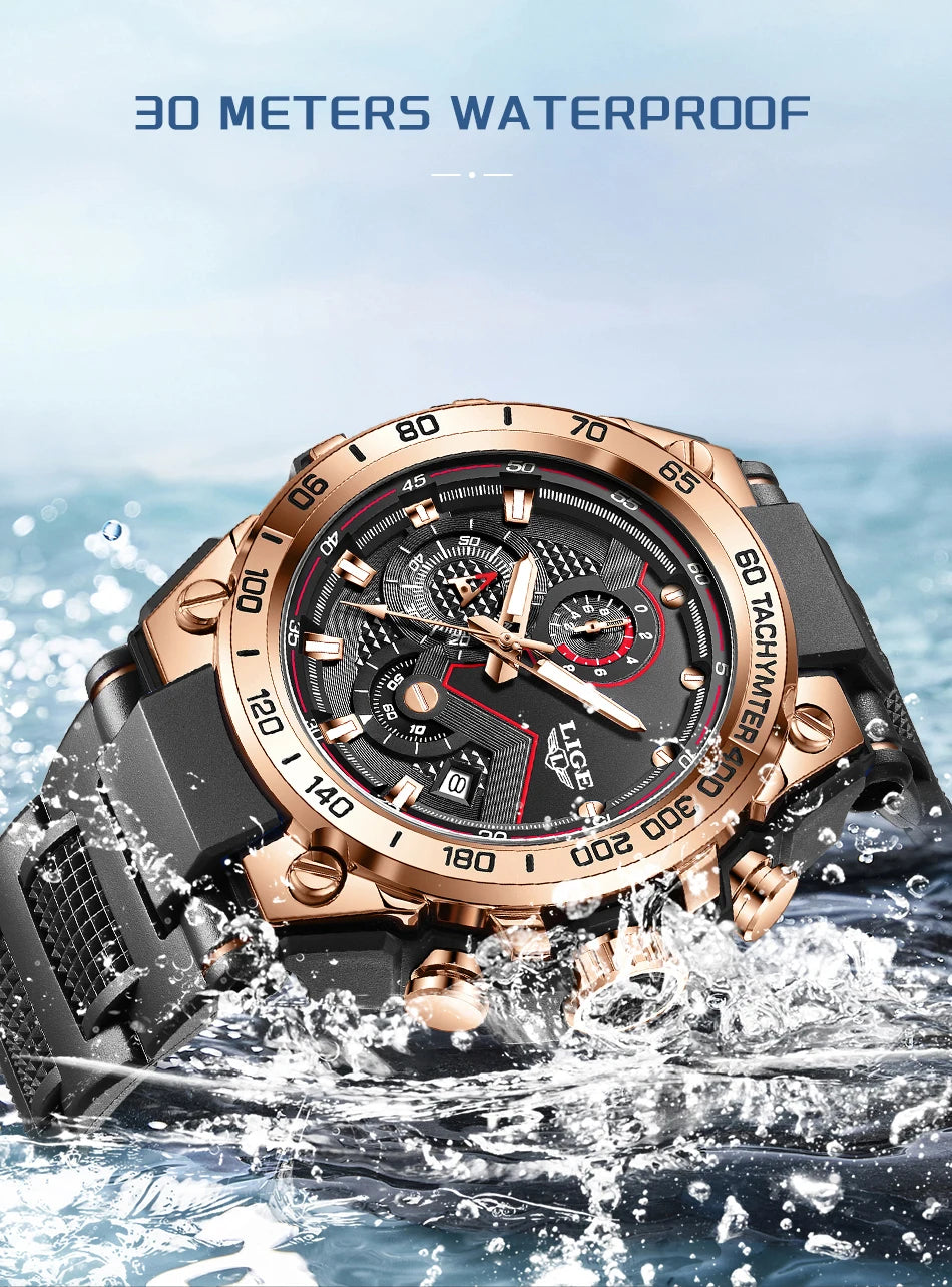 LIGE Luxury Military Watch For Men Waterproof Luminous Silicone Man Watch Quartz High Quality Men's Sports Watches Male Relojs