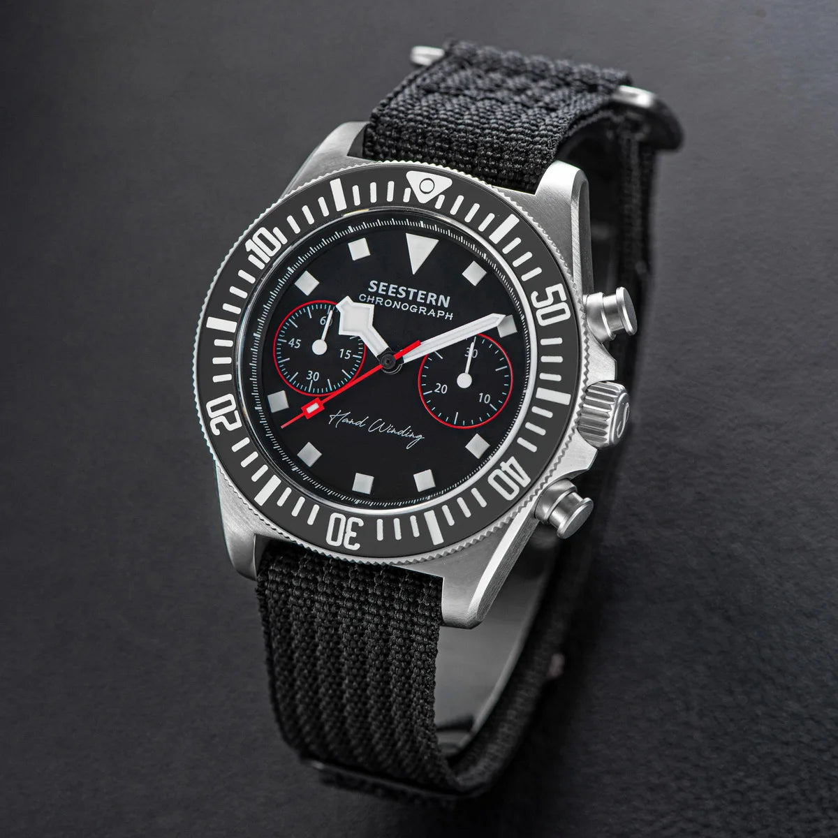 SEESTERN Chronograph Herren-Mechanikuhr Tianjin ST1901 Uhrwerk Saphirglas-Armbanduhr mit Nylon-Klettarmband, Leuchtzeigern und Skelettdesign