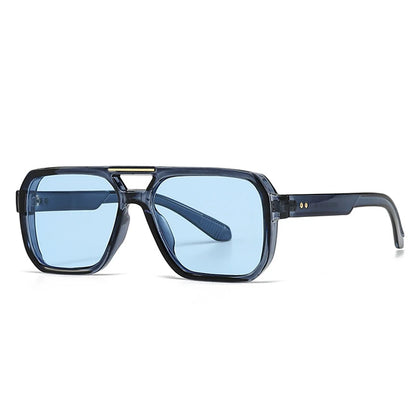 Ochelari de soare SO&EI Fashion cu rame duble, pătrați, pentru femei, stil retro cu nituri, nuanțe de albastru ceai, protecție UV400, ochelari de soare cu gradient pentru bărbați, pentru activități în aer liber