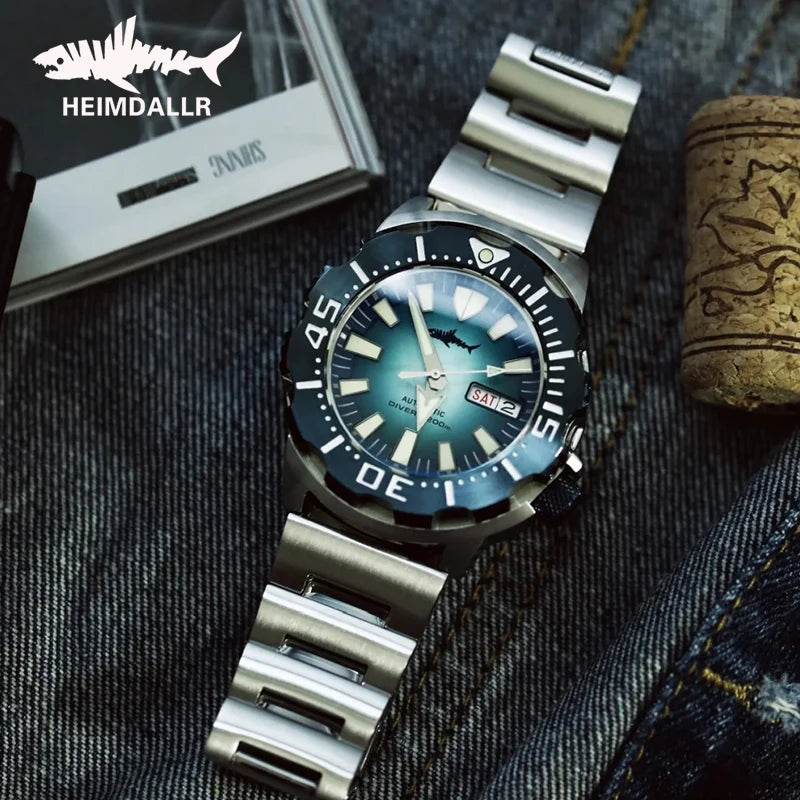HEIMDALLR V2 Monster Men's Automatic Diver Watch Sapphire Crystal 20Bar Waterproof NH36A Snowflake Blue Dial Mechanical Watches