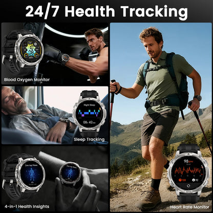 KOSPET TANK T4C Smartwatch Men's Outdoor GPS Watch with Bright LED Flashlight 5ATM Water-Resistant for Swimming Military Tough