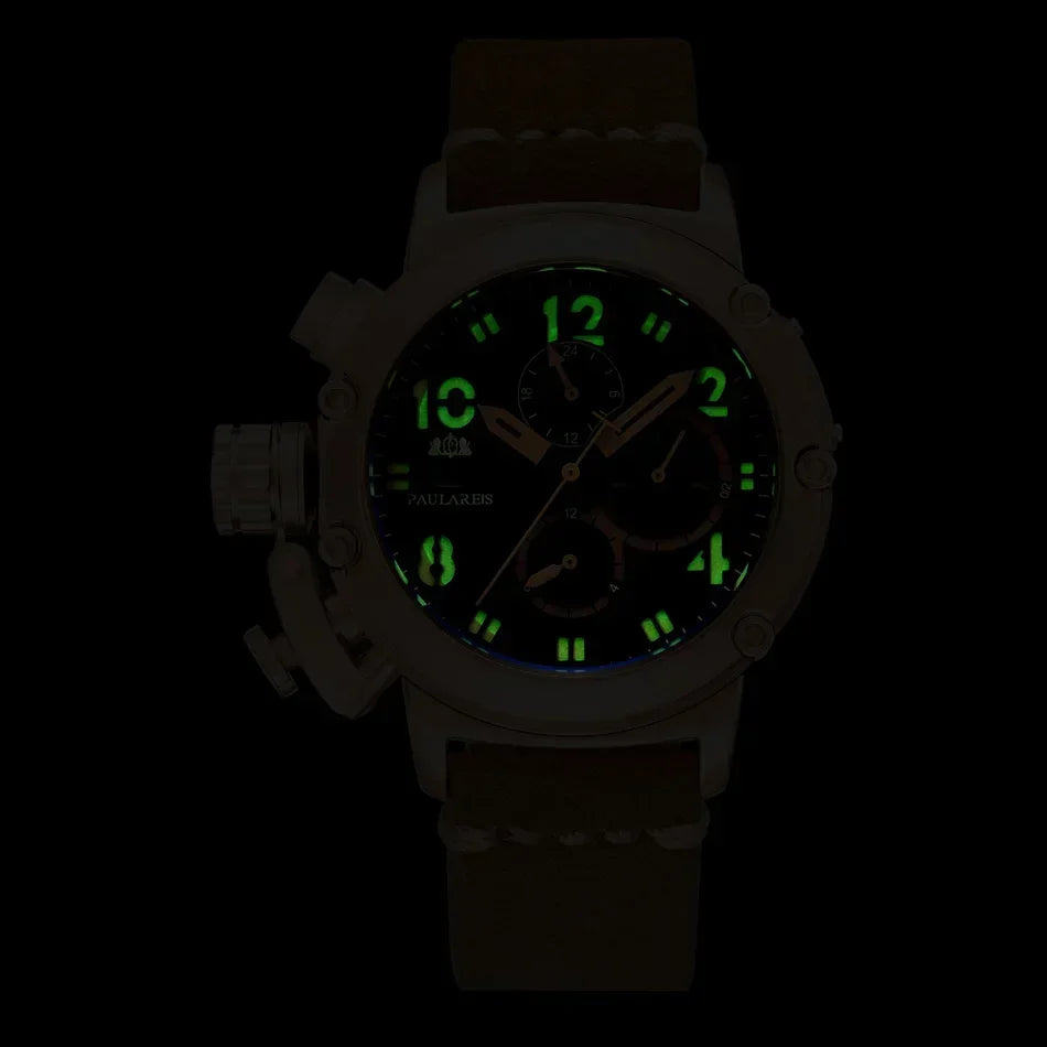 Automatic Watches for Men Mechanical Self Wind Genuine Leather Multifunction Date Boat Month Gold Bronze U Reloj Hombre Baratos