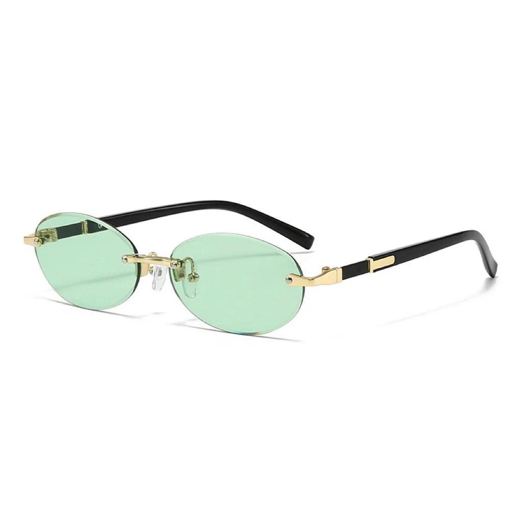 Ochelari de soare fără ramă, ovali, la modă, populari, pentru femei și bărbați, ochelari de soare mici, în formă de elipsă, pentru femei și bărbați, ochelari de petrecere și de călătorie