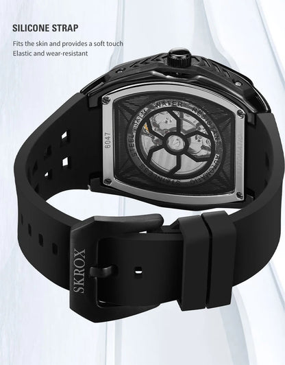 SKROX Designer Luxury Moon Phase Toubillon Automatic Movement Mechanical Clock High Quality Waterproof Silicone Men's Watches