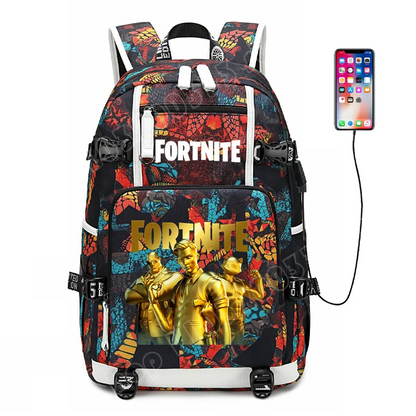 Mochila escolar para estudante com estampado do jogo Fortnite, para rapazes e raparigas, grande capacidade, impermeável, leve e resistente, presente de aniversário