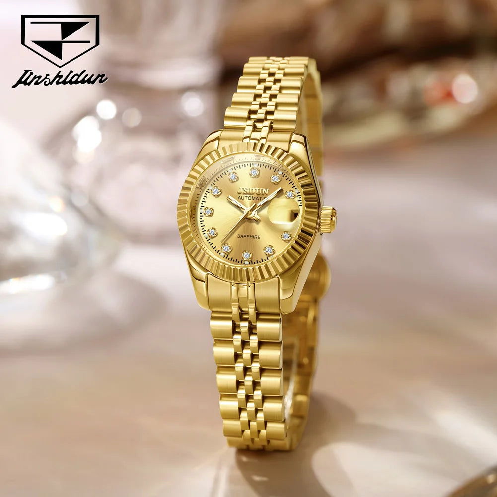 JSDUN 8737 Women Watches High Quality Luxury Elegant Original Mechanical Watch Small Dial Ladies Watch Steel Strap Gifts Box