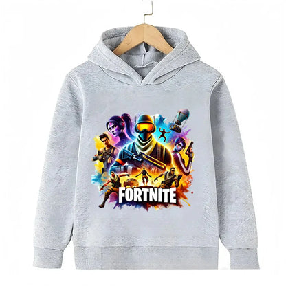 Sweats com capuz para criança com estampado do jogo Fortnite, conjunto cartoon confortável, tops largos de manga comprida, roupa de outono e inverno
