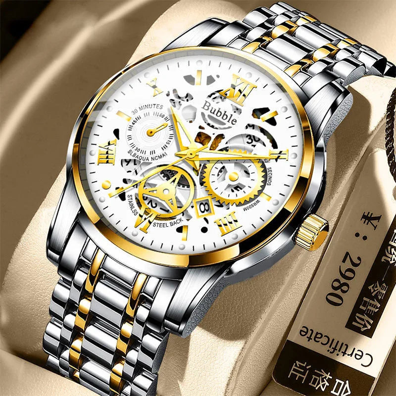 Reloj para hombre UTHAI L93: un modelo moderno, de alta gama y versátil, con un estilo de «lujo accesible». Este reloj de cuarzo cuenta con una esfera calada con números romanos y es resistente al agua.