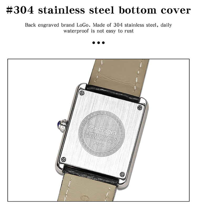 SANDA New Couple Tank Watches Wear Resistant Leather Strap Luxury Square Dial Waterproof Sports Casual Men Women Quartz Watches