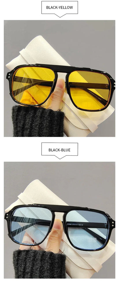 Ochelari de soare la modă pentru femei și bărbați, ochelari de soare cu ramă dublă, stil vintage, pentru activități în aer liber, călătorii și conducere, cu protecție UV400