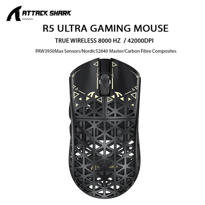 ATTACK SHARK R5 ULTRA bežični gaming miš - 8K polling, senzor PAW3950MAX, 42,000 DPI, ultralaki od ugljičnih vlakana za profesionalni esport