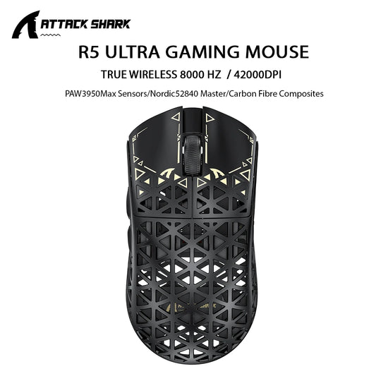ATTACK SHARK R5 ULTRA bezprzewodowa mysz gamingowa – próbkowanie 8K, sensor PAW3950MAX, 42,000 DPI, ultralekka konstrukcja z włókna węglowego dla profesjonalnego esportu
