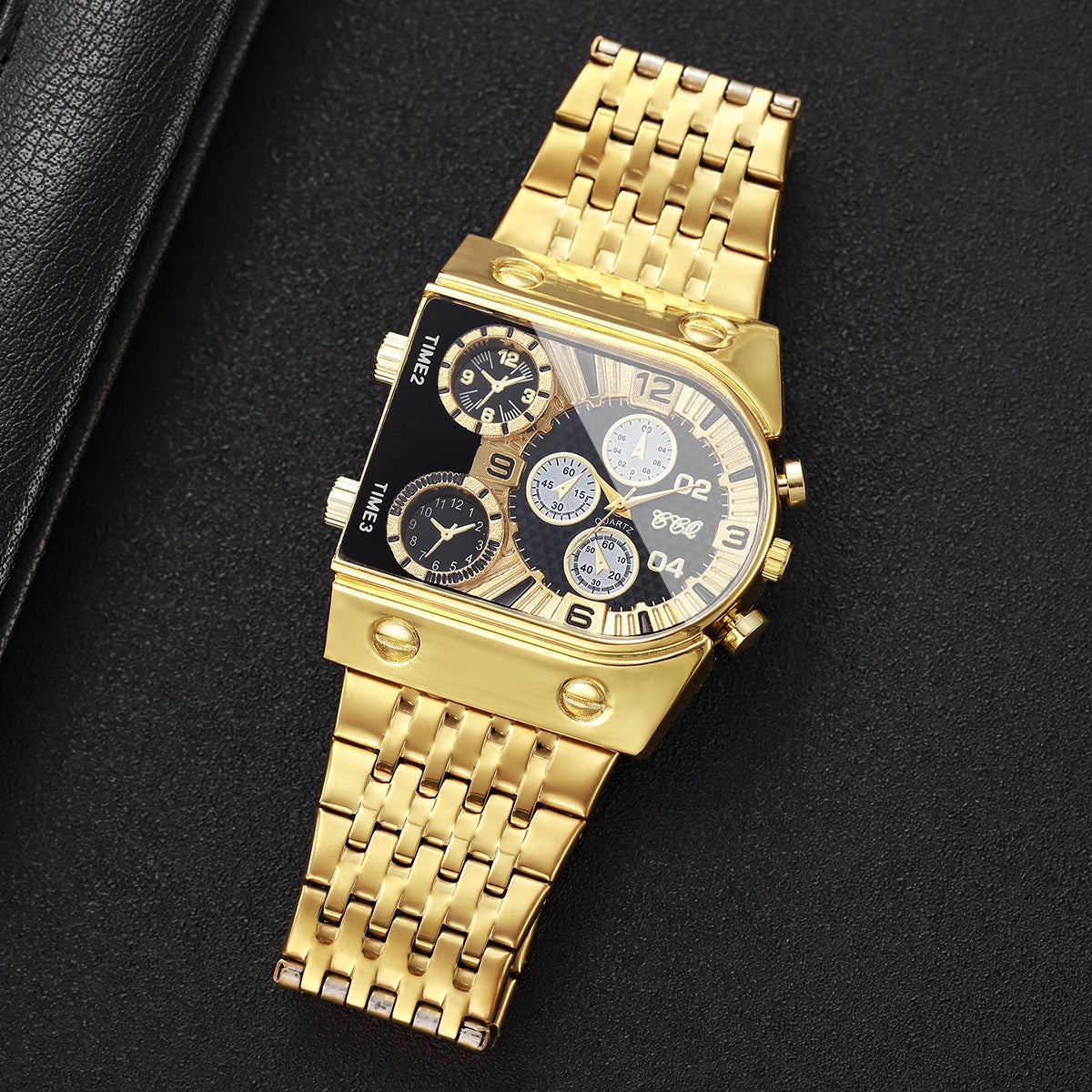 Luxury Gold Men Watch Decorative Dial Stainless Steel Band Quartz Wristwatch Casual Business Clock Reloj Hombre (Without Box)
