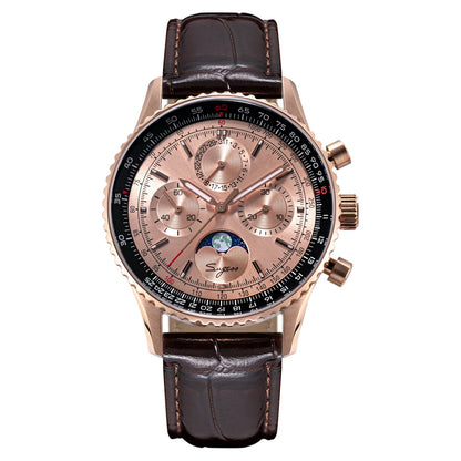 Sugess Chronograph Watch of Man ST1908 Swanneck Movement Mechanical Moonphase Wristwatches Waterproof Calendar Vintage New S468