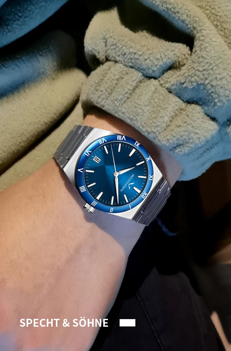 Dropshipping New Fashion Specht & Söhne Luxury Quartz Watch For Men 38MM Stainless Steel Watch Sapphire Crystal 50M Waterproof