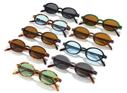 Ochelari de soare SO&EI Retro, mici, ovali, pentru femei, cu nituri, model leopard, pentru bărbați, stil punk, cu protecție UV400