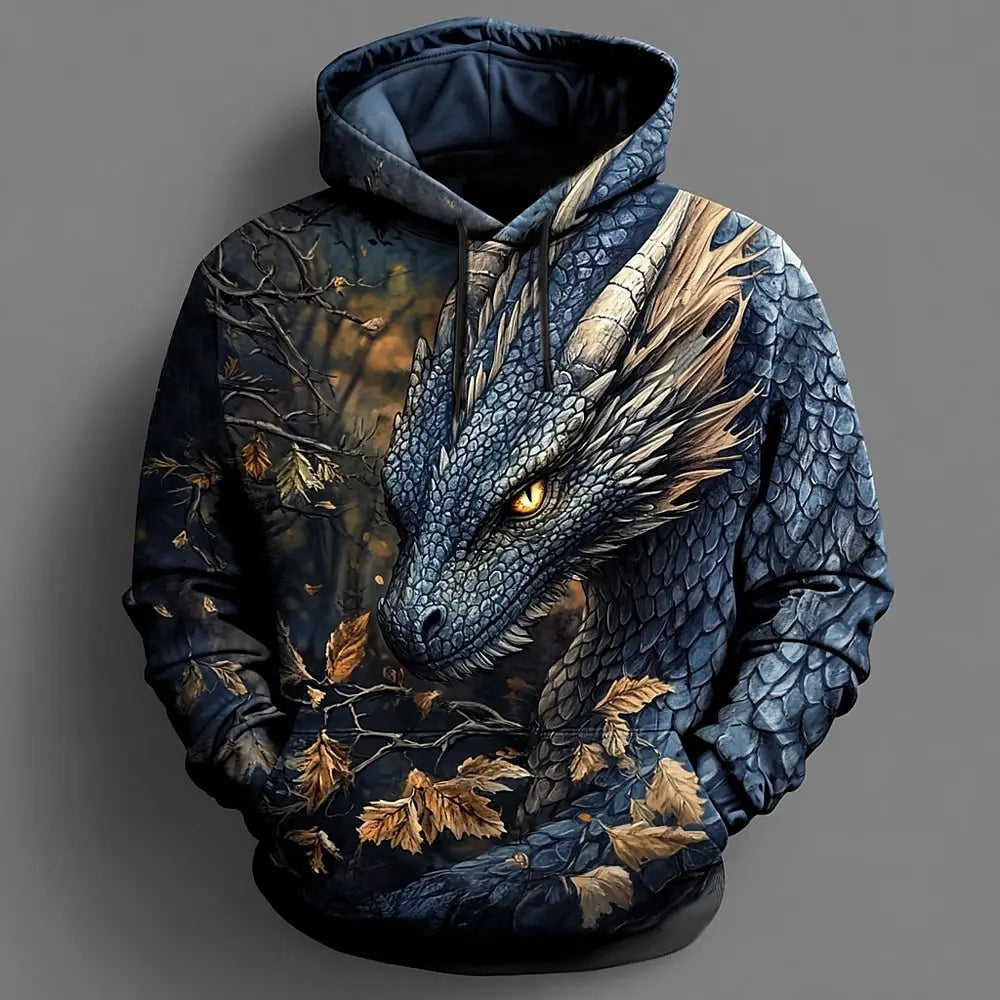 Miesten Dragon 3D -huppari, muodikas ja tyylikäs arkeen, pitkähihainen pyöreällä pääntiellä, juhliin, lomalle ja streetwear-tyyliin, syys- ja talvikauden verryttelytakki