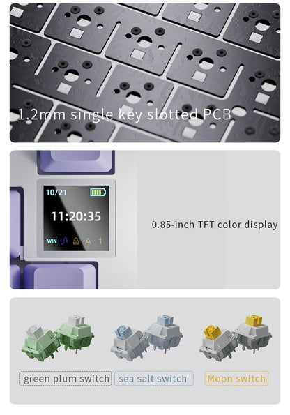 AJAZZ AK820  Mechanical Keyboard 70% Compact Layout/RGB Lighting/Hot-swappable Switches,with Wired,Wireless,and Bluetooth