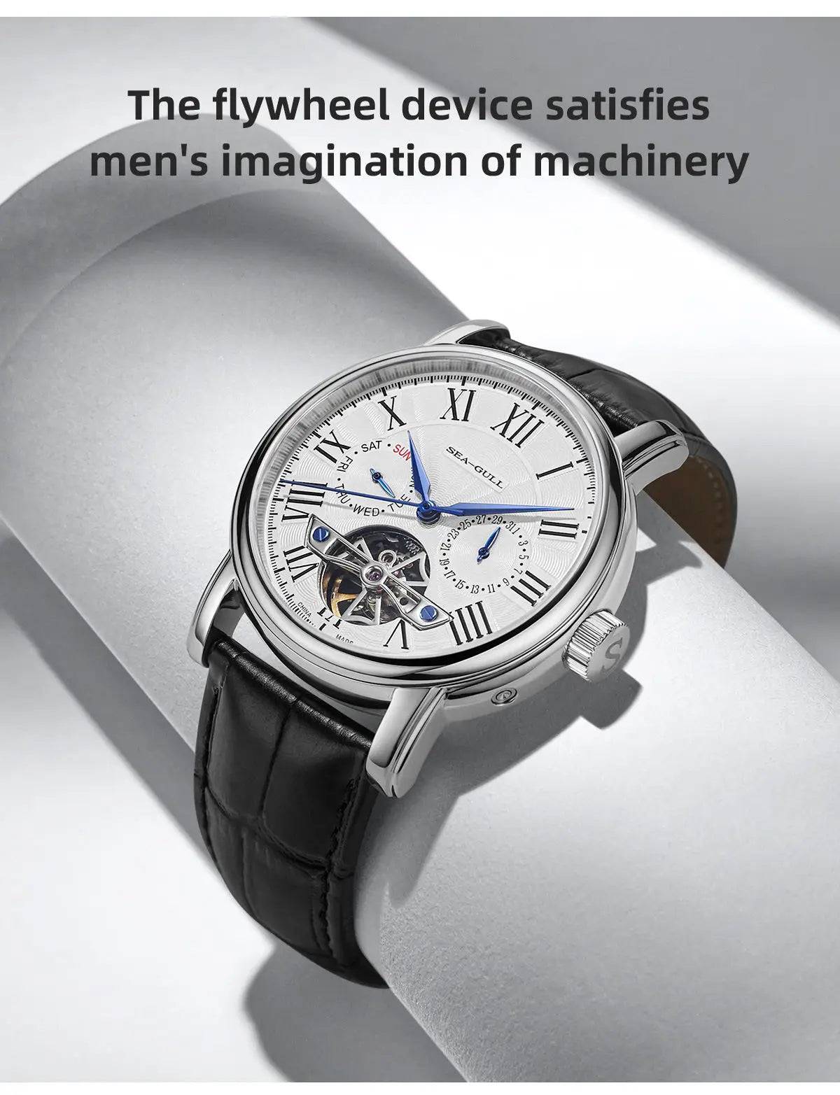 NEU Herren-Automatikuhr mit mechanischem Seagull ST25-Uhrwerk, modische Herrenarmbanduhr mit skelettierter Unruh, Casual-Business-Uhr 819.624