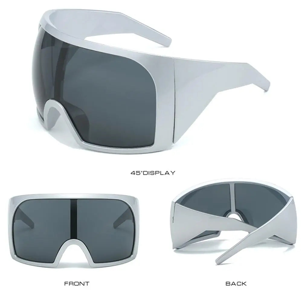 Ochelari de soare futuristici cu ramă învelitoare, lentile curbate Rave, protecție UV400, ochelari de soare supradimensionați Y2K pentru femei și bărbați