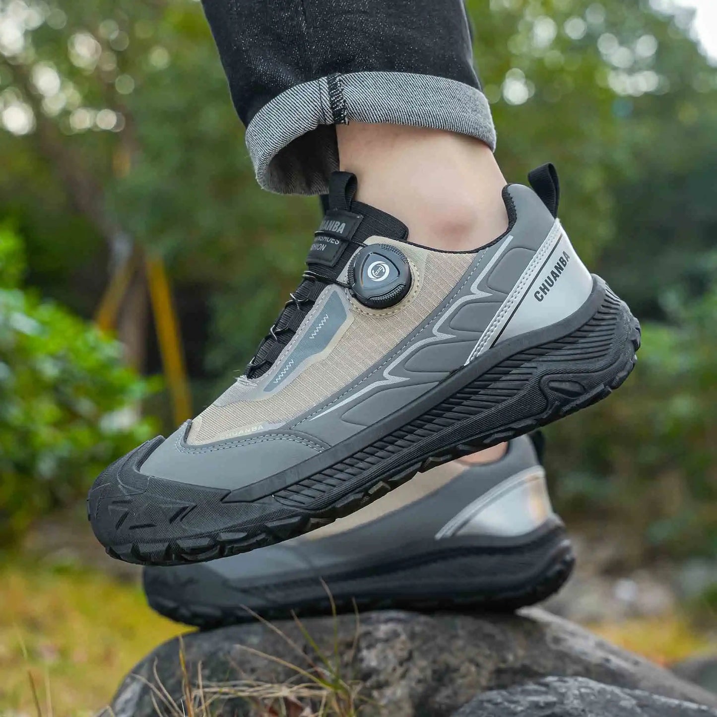 Men's Lightweight Casual Outdoor Running Shoes in Black, Grey, Khaki, Sizes 39-48, PU Material with Canvas