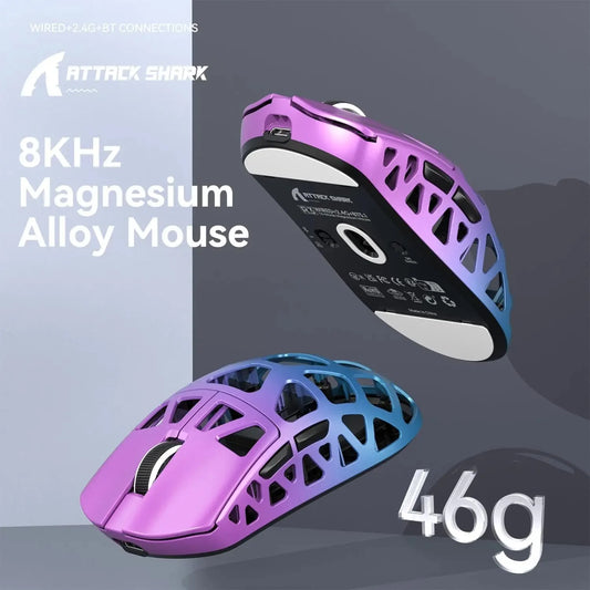 Mysz gamingowa ATTACK SHARK R3 ze stopu magnezu, konstrukcja honeycomb, ultralekka, 8K Hz, sensor PAW3395, 26000 DPI, ergonomiczna obudowa
