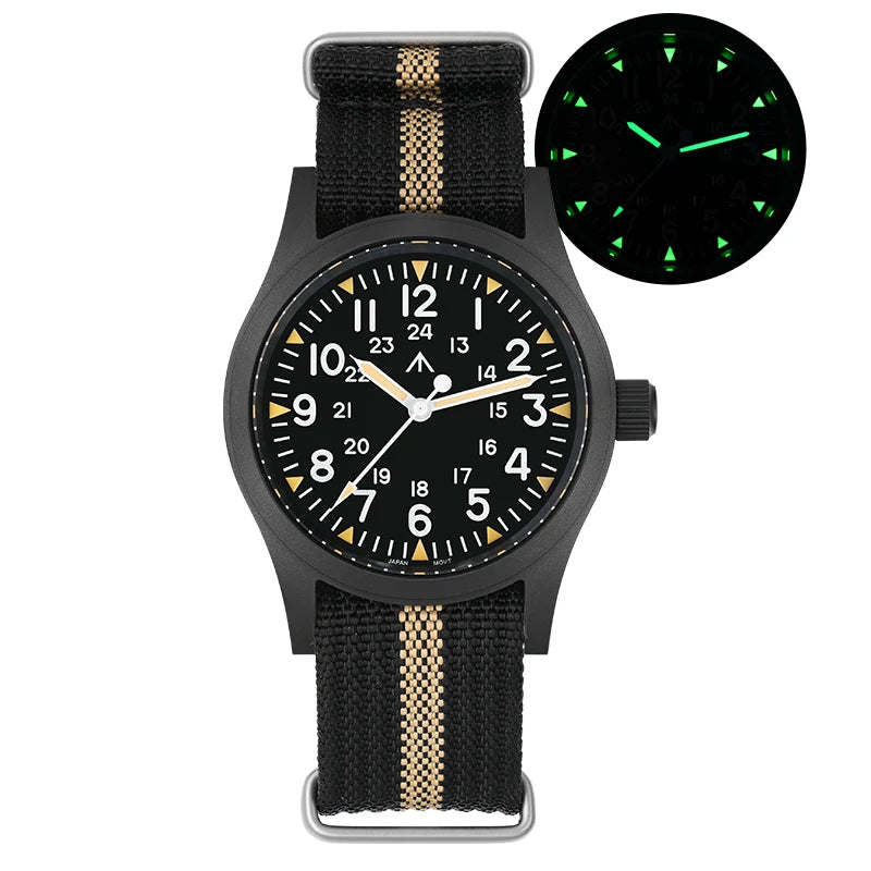 Militado ML05 Military Watch VH31 Sweep Movement Domed Sapphire Crystal Wristwatch High Clear AR Coating 38mm Vintage Watches