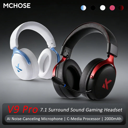 MCHOSE V9 Pro Wireless Gaming Headset 7.1 Surround Sound, Bluetooth 5.3 Headphones with Noise Cancelling Mic, Low Latency PC Gaming Headset