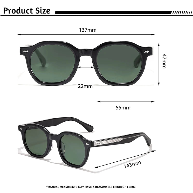 HBK Vintage – Ochelari de soare simpli, rotunzi, pentru bărbați, cu ramă mică, din acetat de înaltă calitate; ochelari de soare pentru femei, pentru petreceri, călătorii și activități în aer liber
