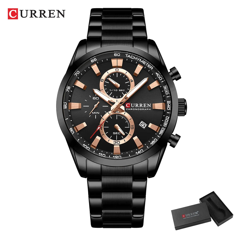 CURREN Quartz Chrono Sport Watch Brands for Men - Stainless Steel Bracelet and Multifunctional Dial
