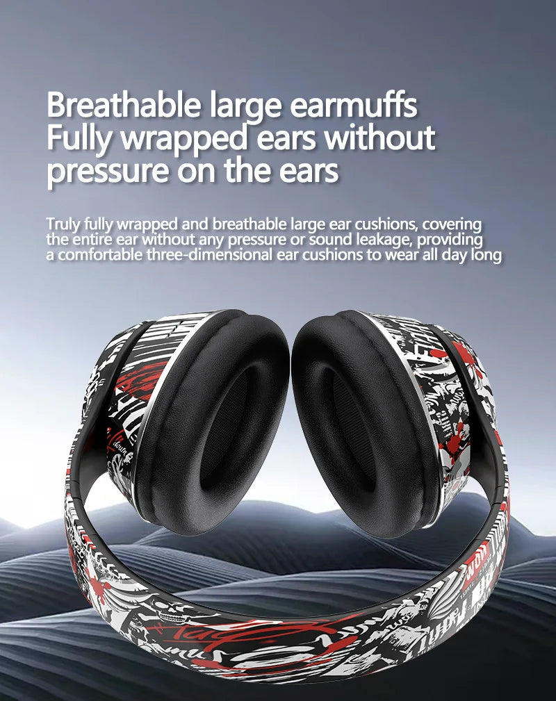 P85 Graffiti Wireless Headset Bluetooth 5.3 Gamer Headphones with Microphone Overhead Headphone with LED Light Foldable FM Radio