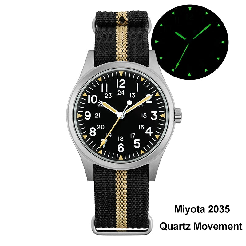 Militado ML07 Quartz Watches VH31/Miyota 2035 Movement Domed Sapphire Crystal Military Watch 100m Waterproof Luminous Mens Watch